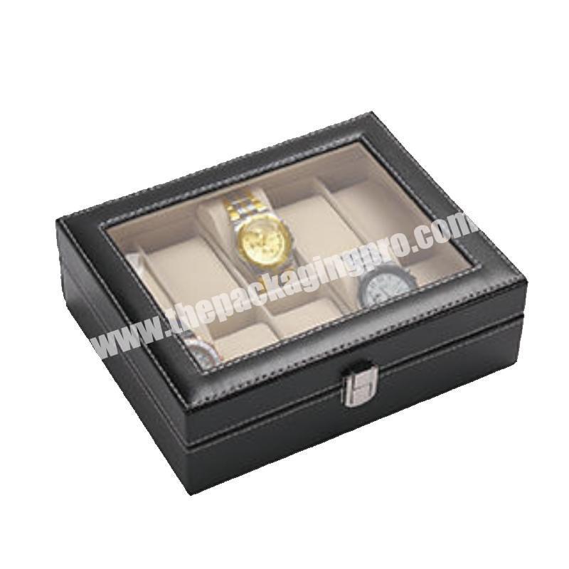 10 Slots Large Capacity PU leather gift display window luxury watch box for watch packaging and storage case