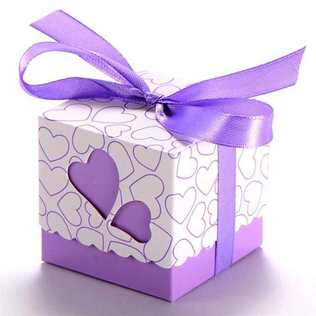 100pcs Novelty Double Hollow Love Heart Design Wedding Favor Candy Boxes Gift Boxes With Ribbons