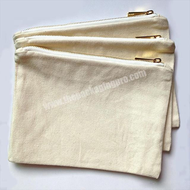10oz blank cotton canvas cosmetic pouch with gold zip