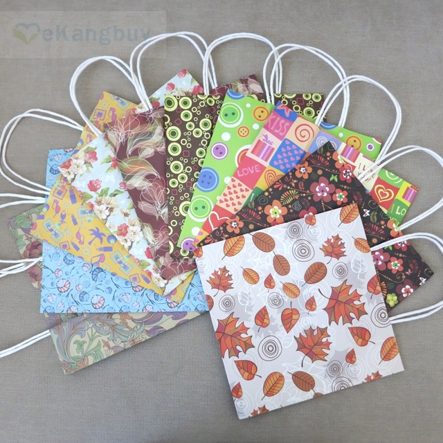 10pcs Vintage Floral Stand up Paper Tote Bag, Candy Wedding Gift Carry Bag Shopping bag 10 colors 3 sizes optional