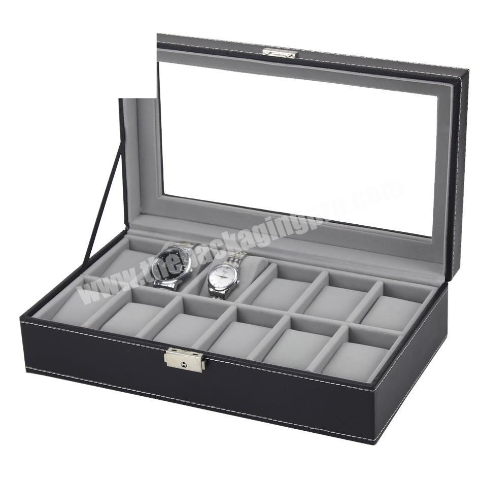 12 Slots Oem  luxury custom grey pu leather watch storage display box ladies watch packaging gift box with pillow