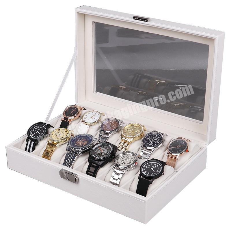 12 Slots Oem  luxury custom white pu leather watch storage display box ladies watch packaging gift box with pillow