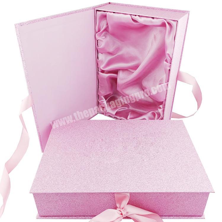 12 years factory Custom logo stamping luxury pink Glitter Bundle Wig Hair Extension Packaging Box