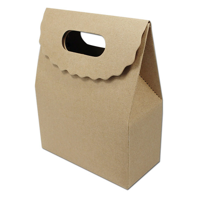 12.5*16+5cm Brown Handle Box Bag Gift Party Bakery Cookies Cake Candy Soap Packaging Magic Tape Kraft Paper Boxes Food Packing