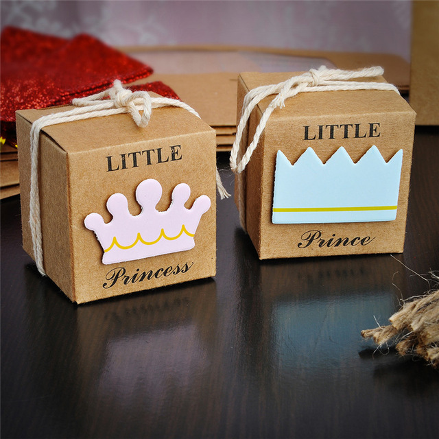 12PCS/LOT Prince Princess Label Paper Candy Boxes Baby Shower Birthday Party Favor Box New Year Decoration Event Party Supplies