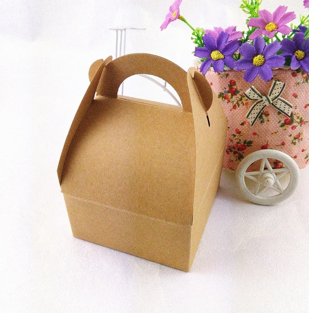 12PCS/Lot Kraft Paper Gift box with handle DIY Cake Handmade Boxes Blank Gift Power Bank Packaging Cardboard Box