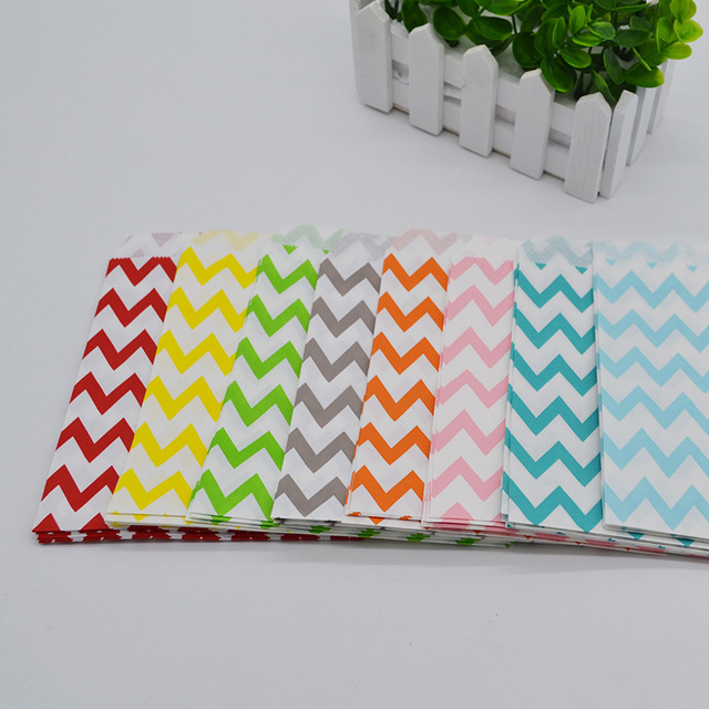 13*18cm Multicolor Food Grease Proof Popcorn Kraft Paper Treat Favor Chevron Bag Gift Bags for Festival Party Wedding Decoration