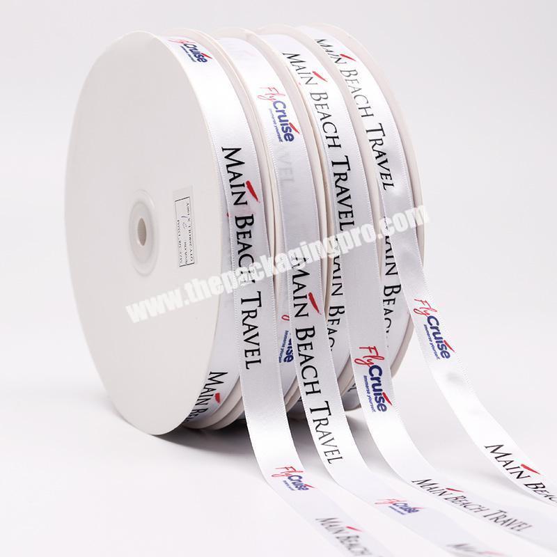 1.5cm Custom Printed Logo White Satin Ribbon