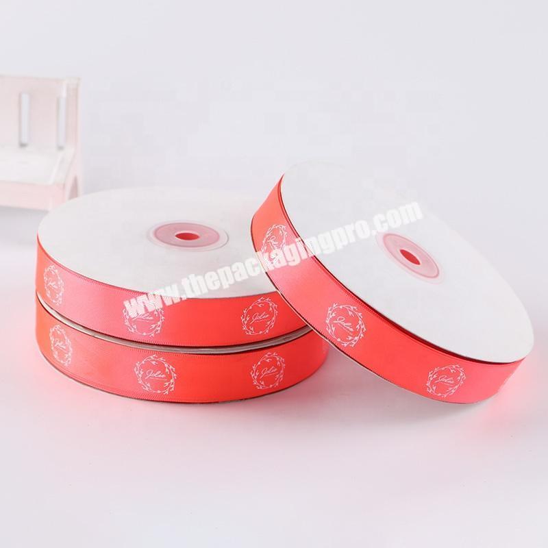 1.5cm Floral Satin Ribbon With White Letters Custom Red Gift Packing Polyester Ribbon