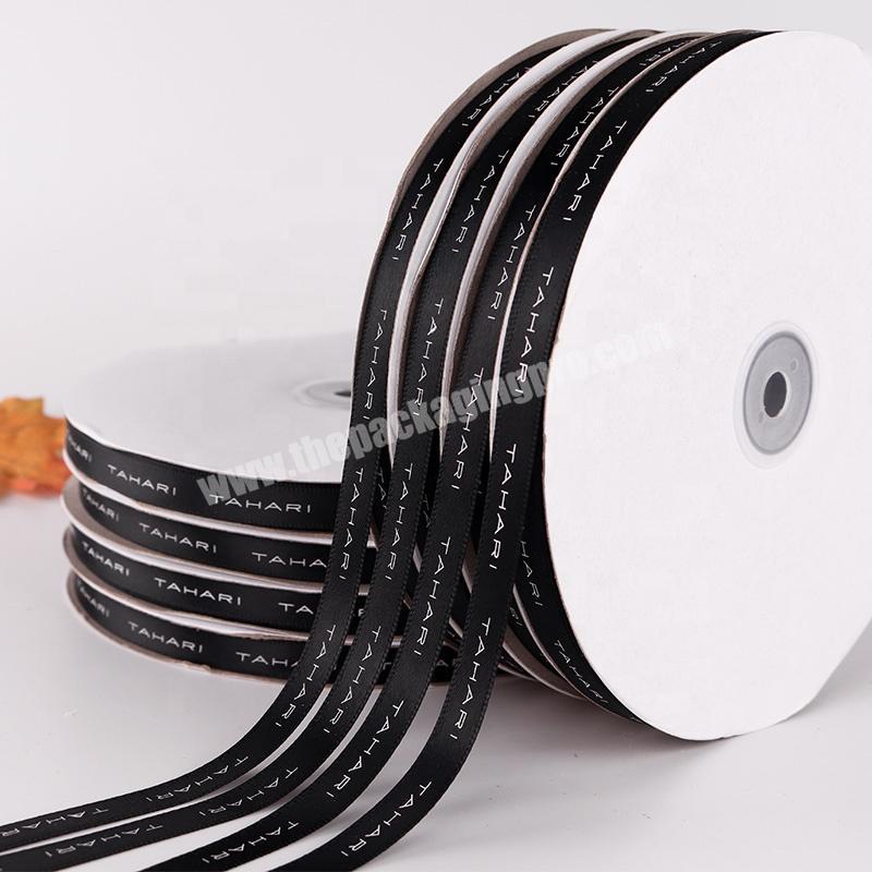 1cm 100% Polyester Ribbon With White Company Logo Packing Single Side Satin Ribbon