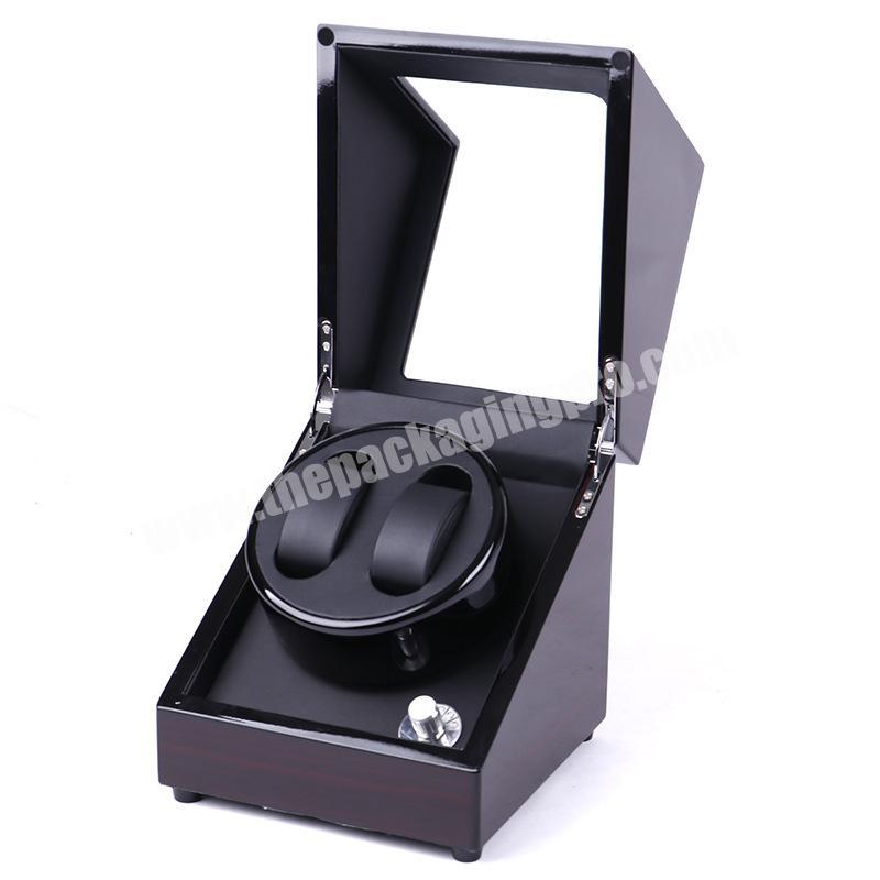 2+0 Handmade deluxe wooden automatic rotating motor winder watch box custom Logo printed high end quality watch packaging box