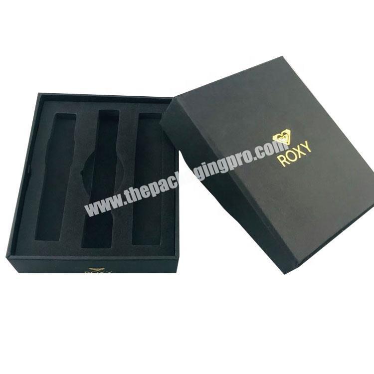 2 pieces chipboard lid off black top and bottom box with EVA inlay and gold logo black packaging box