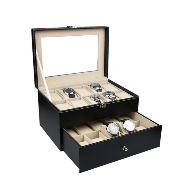 2016 Free Delivery Two-tier Black Jewelry Box Casket Storage Box For Jewelry Exquisite Watch Purpose Jewelry DIsplay Organizer