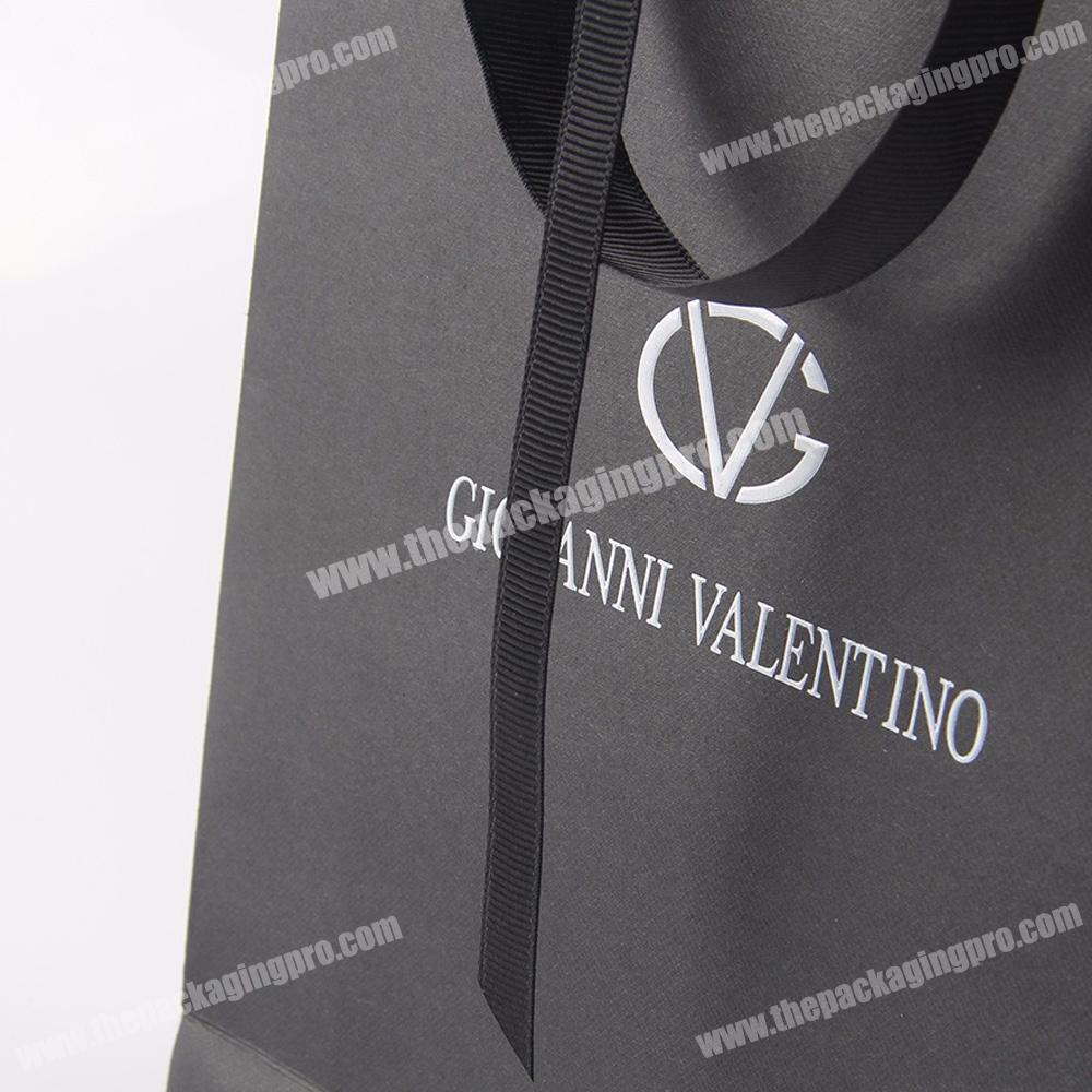 2017 printing black shopping gift paper bags jewelry packaging with ribbon handle