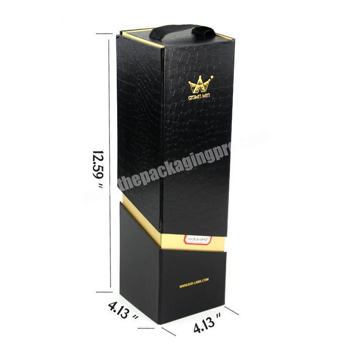 2018 Custom Black Folded Wine Bottle Box With Gold Embossed Logo