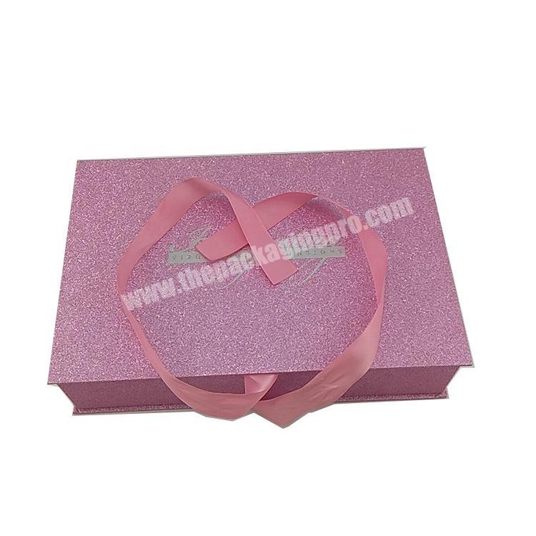 2019 best selling cardboard luxury custom pink glitter wig packaging gift box with satin