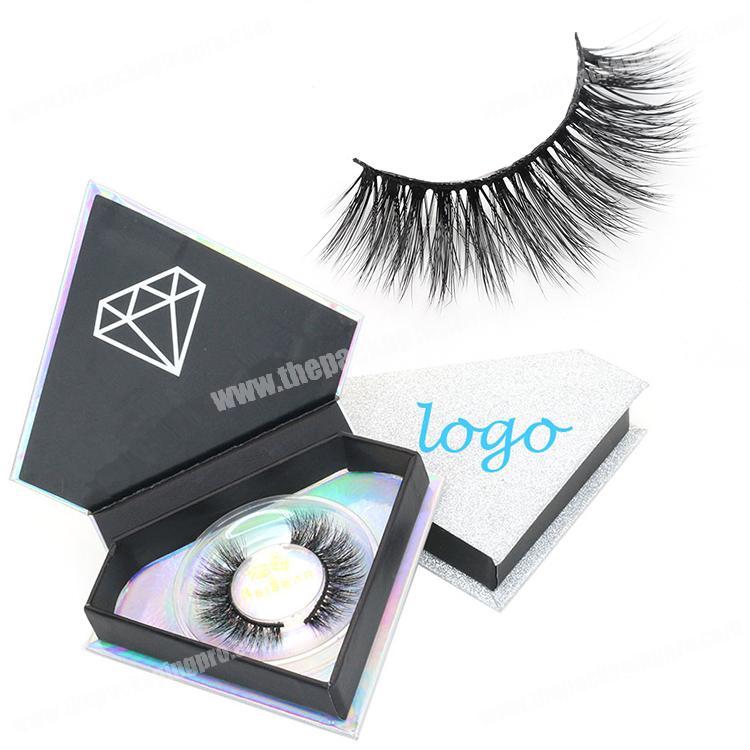 2019 custom China factory 3d eyelashes diamond shape private shiny paper packaging boxes