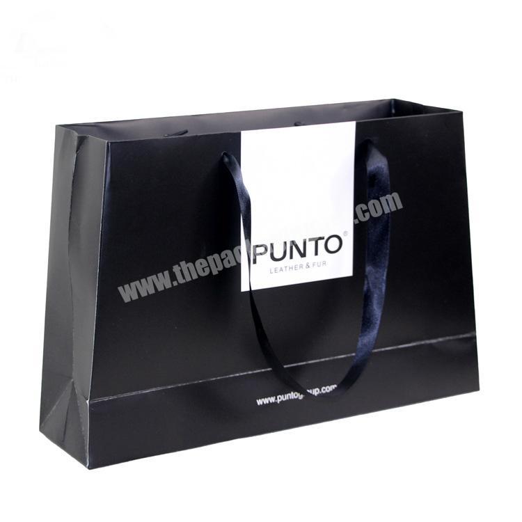 2019 customised horizontal black brand paper bag with handle for sale