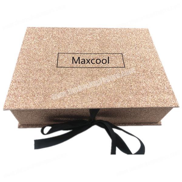 2019 Customized Recycled Packaging Folding Gold Foil Shiny Paper Hair Extension Rigid Paper Packaging Box