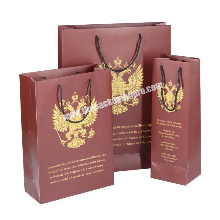 2019 Luxury custom logo CMYK brown paper wine gift bag for wholesale