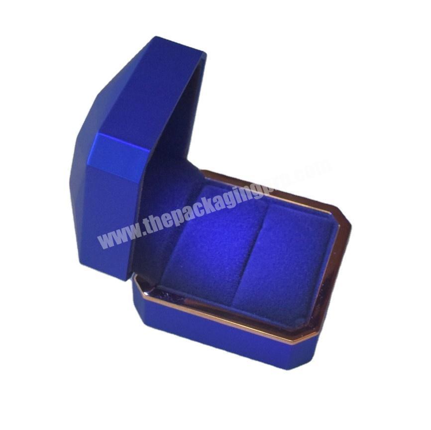 2020 hot sale popular blue color stylish and fashionable LED light Jewelry Ring Box Earring box Studs Box with Bronze color rim