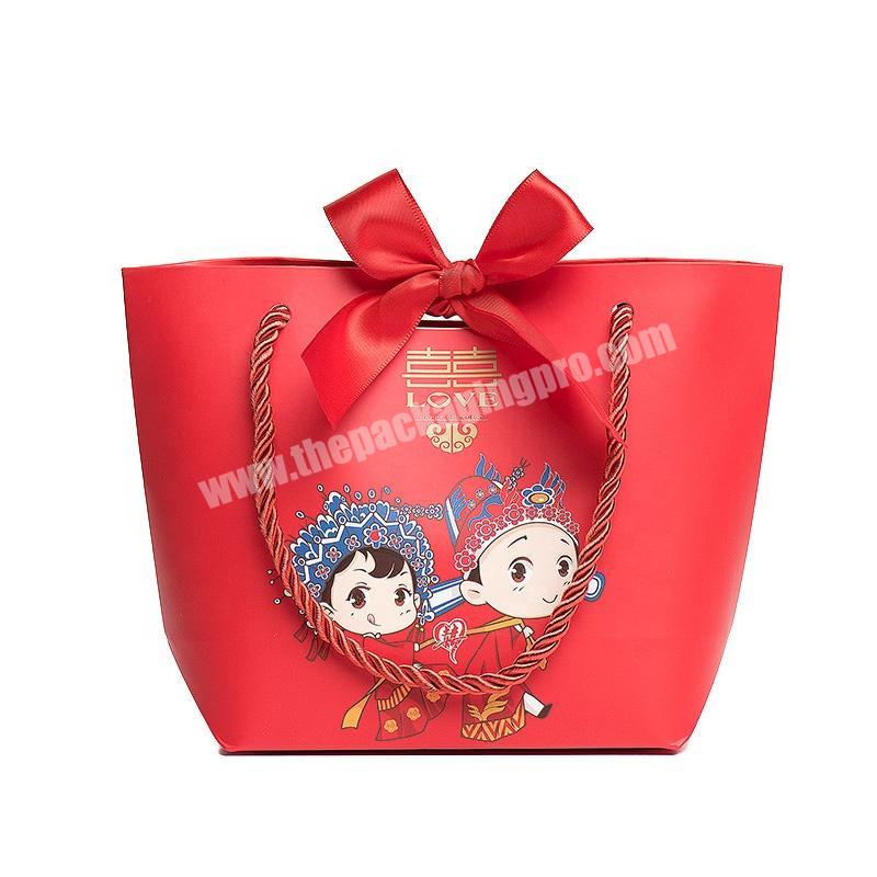 2020 Hot Selling Red Color Hot Foil Stamping Logo Wedding Souvenir Gift Bag Return Gift Packing Paper Bag