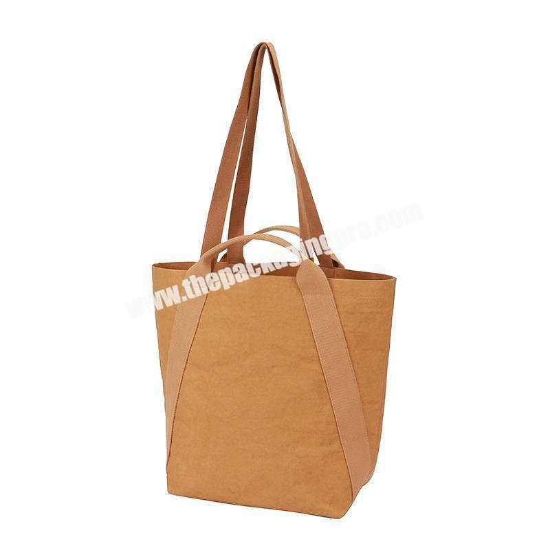 2020 New Arrival Fashionable Washable Eco friendly Kraft Paper Hand Bag Women Shopping Tote Bag