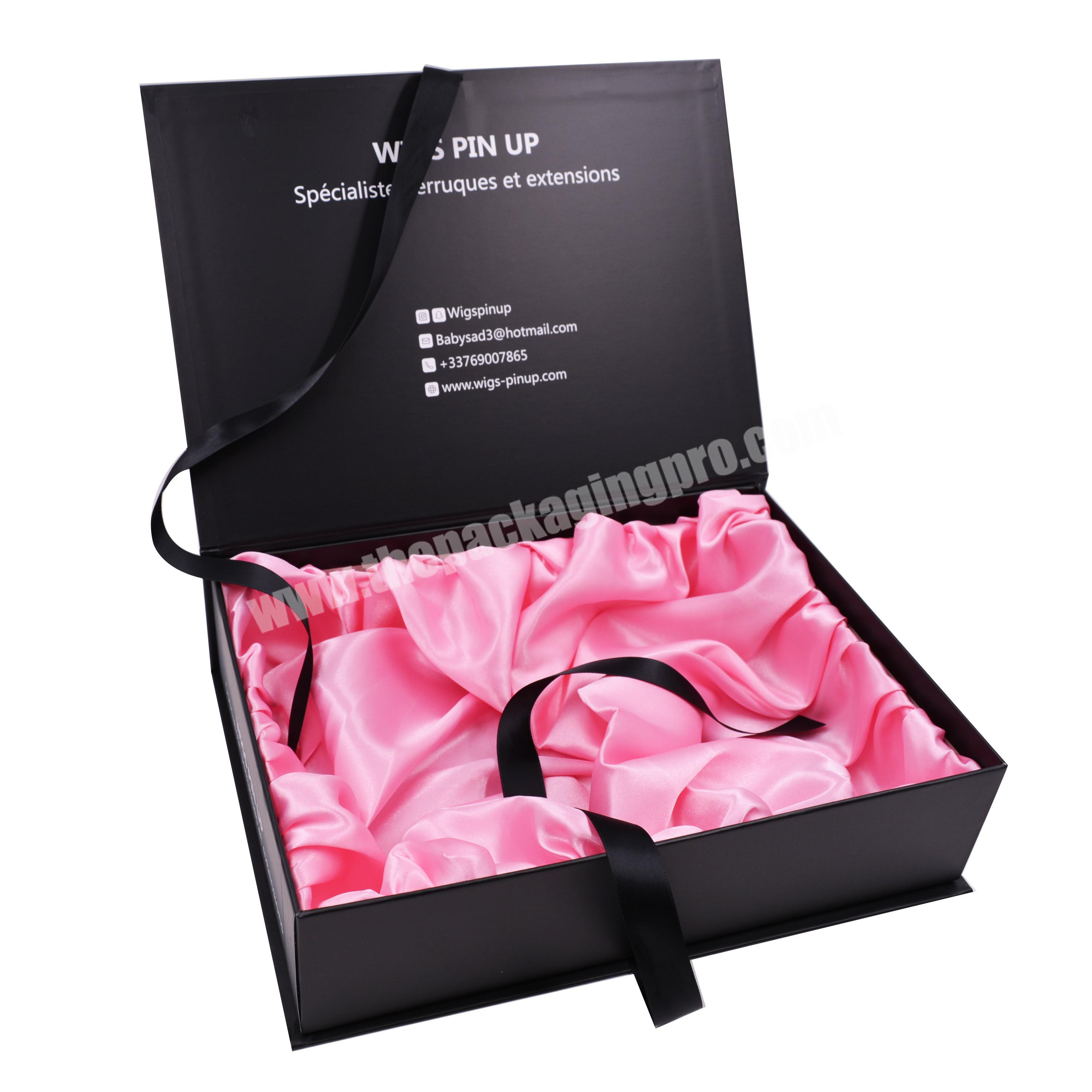 2020 new design and hot sale box for hair extension gift cardboard book shaped magnetic box packaging with satin silk insert