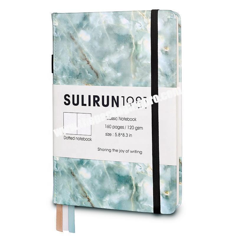 2020 New Design Hard Cover Marble Notebooks Logo Customized Marbling Planner Notebook With Back Pocket And Elastic Pen Holder
