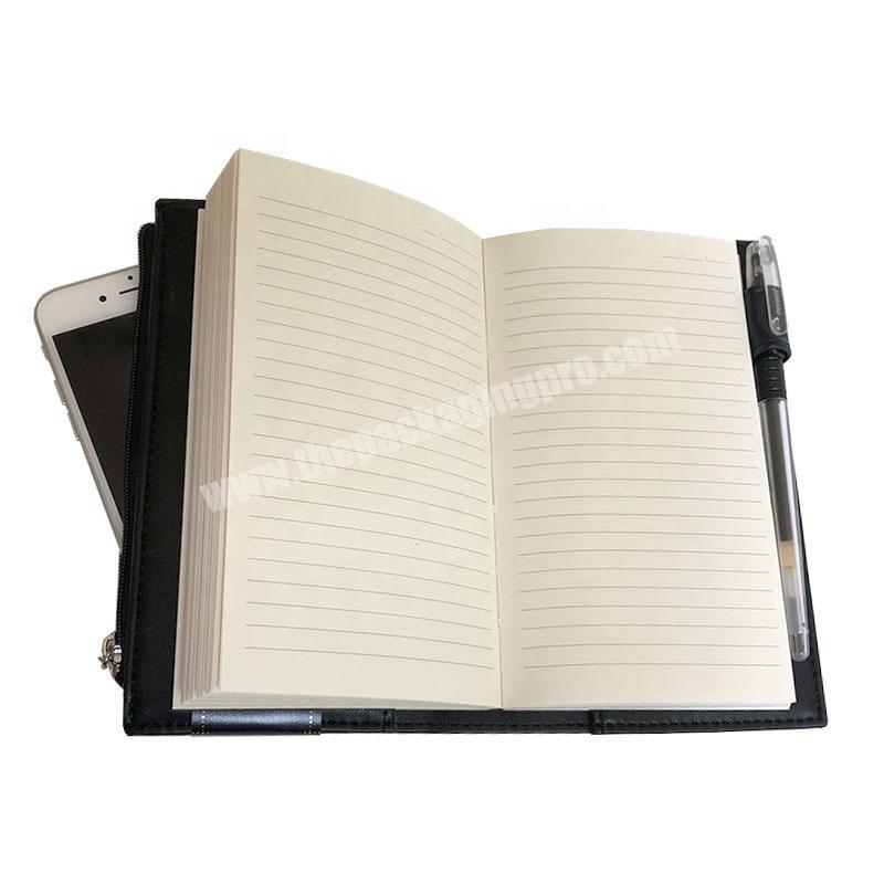 Supplier 2020 Wholesale Khaki PU leather Custom FSC paper Notebook journal with printing pen holder