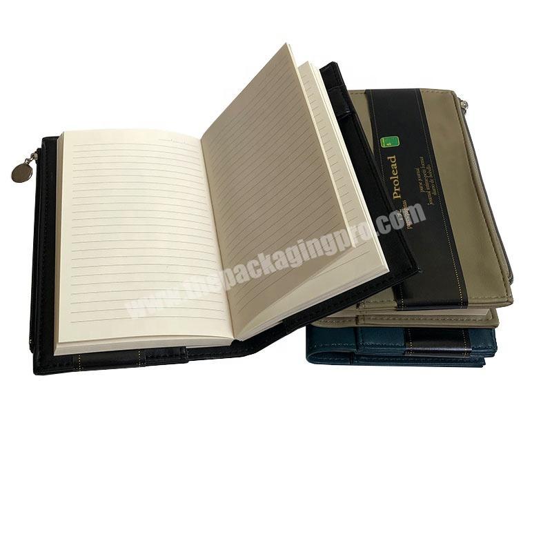 Wholesale 2020 Wholesale Khaki PU leather Custom FSC paper Notebook journal with printing pen holder
