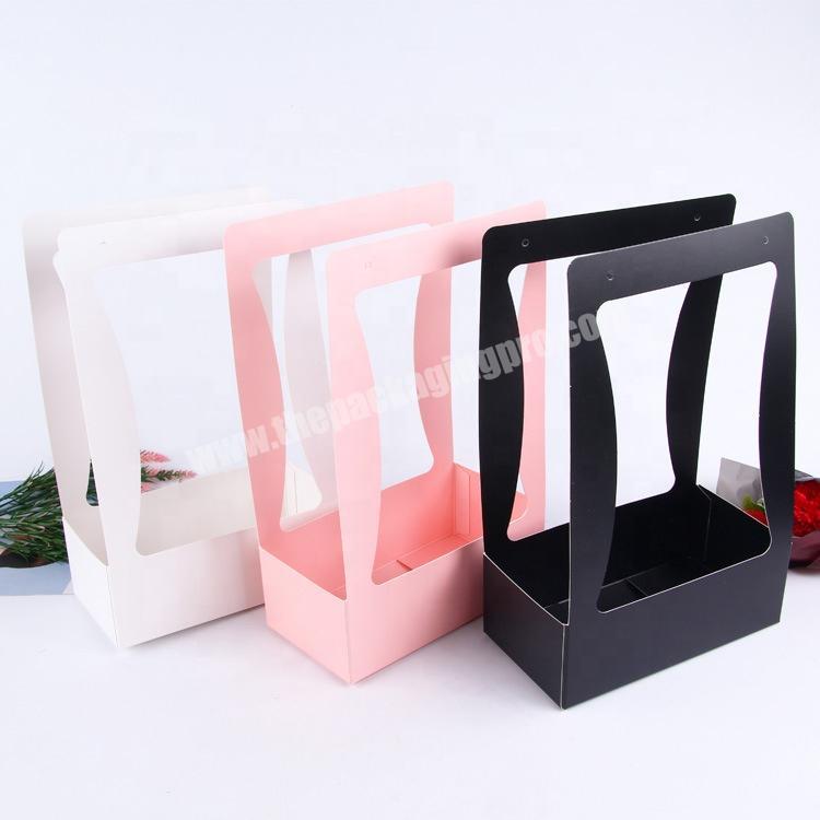 Rose Florist Gift Party Gift Packing Cardboard Packaging Box Bag 1PC Flower Paper Boxes With Handhold Hug Bucket