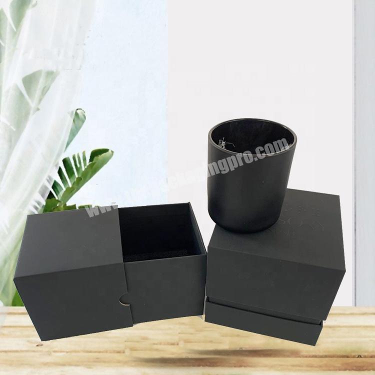 Soft Touch  Luxury Logo Printed 2 Piece Rigid Black Cardboard Custom Candle Packaging Box