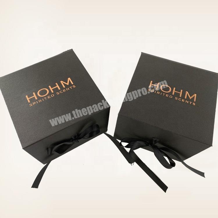 Custom Luxury New Design Matte Cardboard Book Style Black Foldable Gift Box with Ribbon