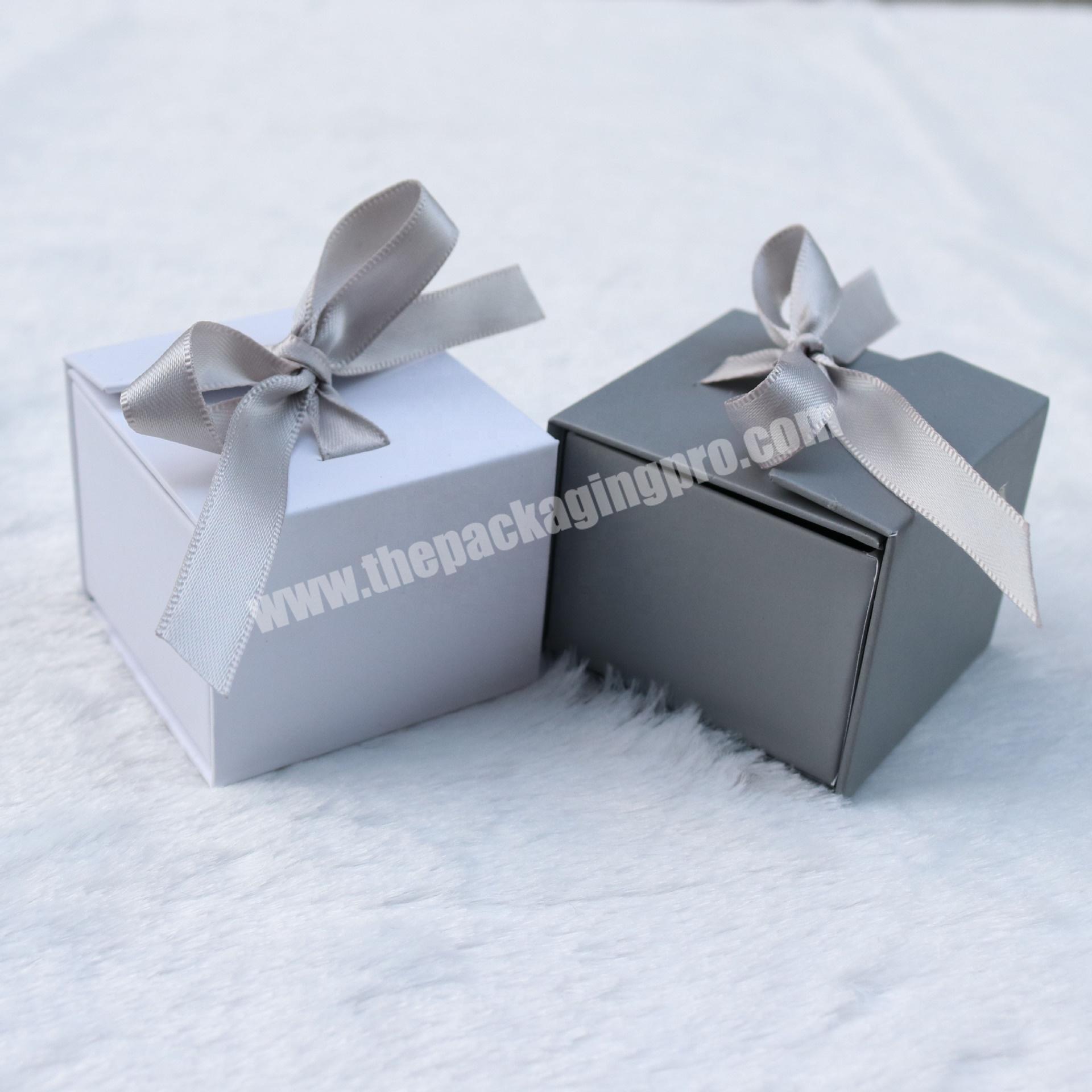 Gray White Color Ribbon Bowknot Gift Paper Present Jewelry Boxes Ring Earring Packing Display