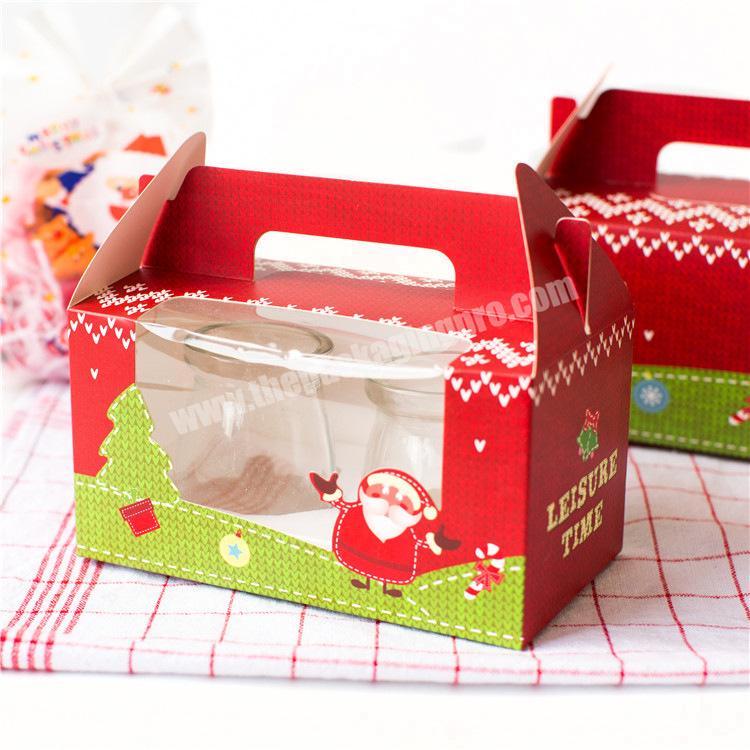 Full Color Printing Christmas Cup-cake Handled Packaging Cardboard Boxes For Packing