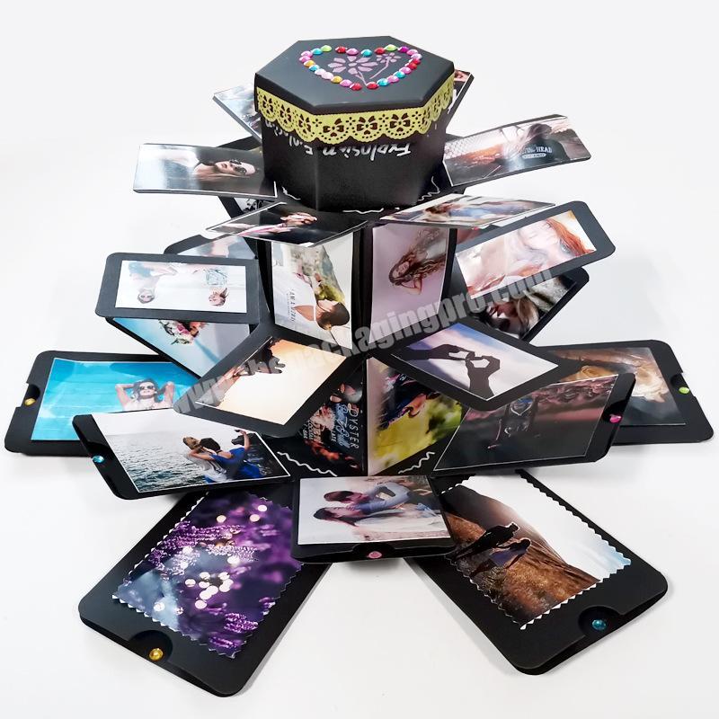 2020 new design Classic Handmade DIY Surprise Scrapbook Photo Album Wedding Anniversary Gift Hexagon Explosion Box