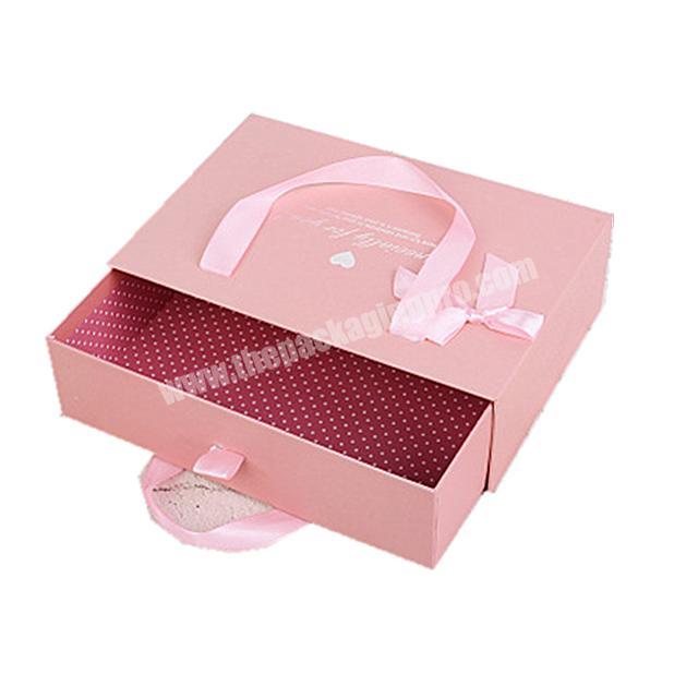 Latest Design High quality Custom Cute pink gold foil logo drawer box with handle