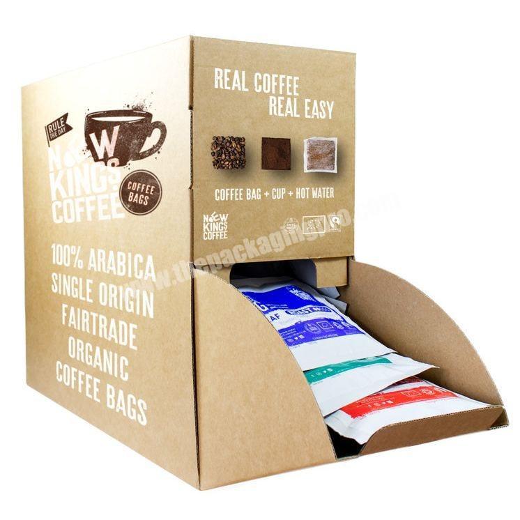 customized printed coffee bag tear off dispenser packaging tea sachet cardboard perforated POP display box