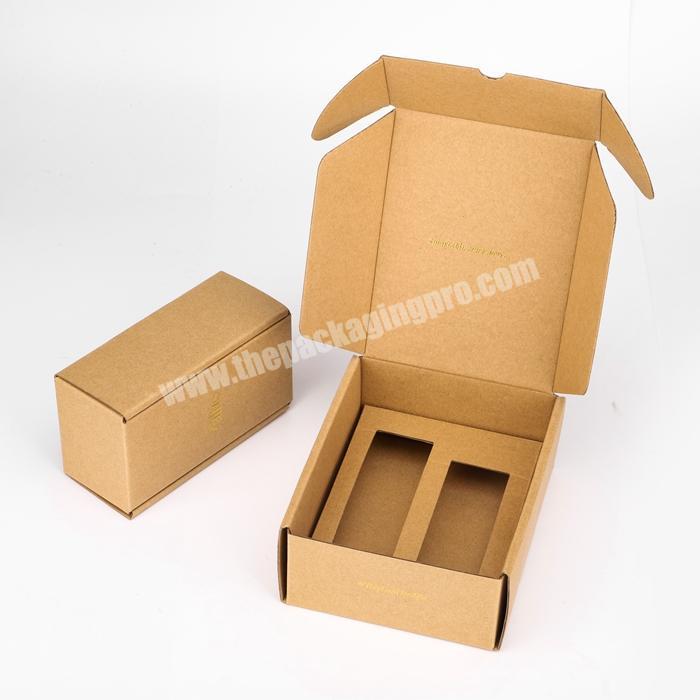 Gold Foiled Logo Kraft Corrugated Shipping Mailer Boxes with Insert Holder for Essential Oil Packaging
