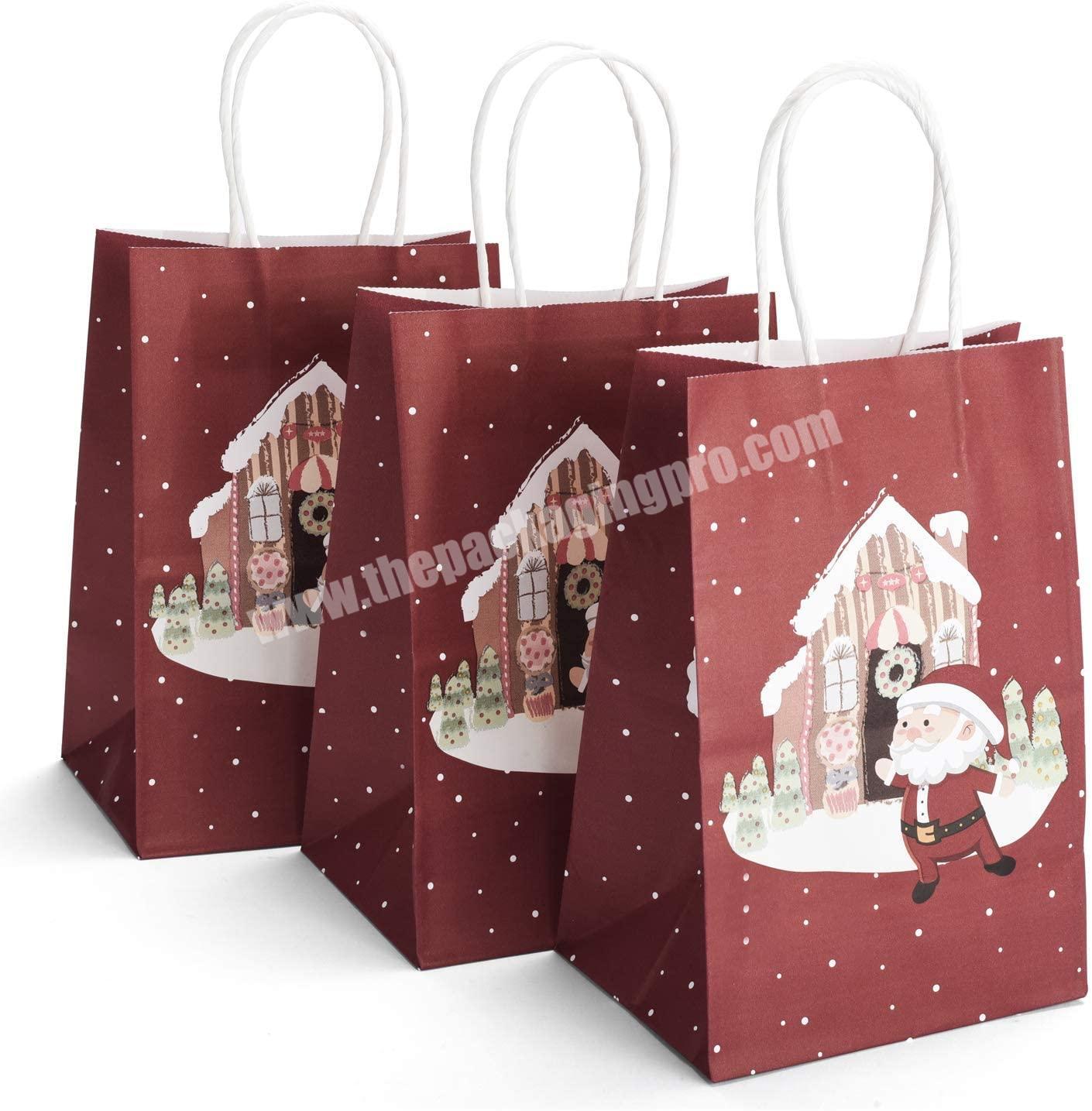 Customized Cheap100% Recyclable Paper Small Gift Bags with Handles Party Bags Shopping Kraft Christmas Bags