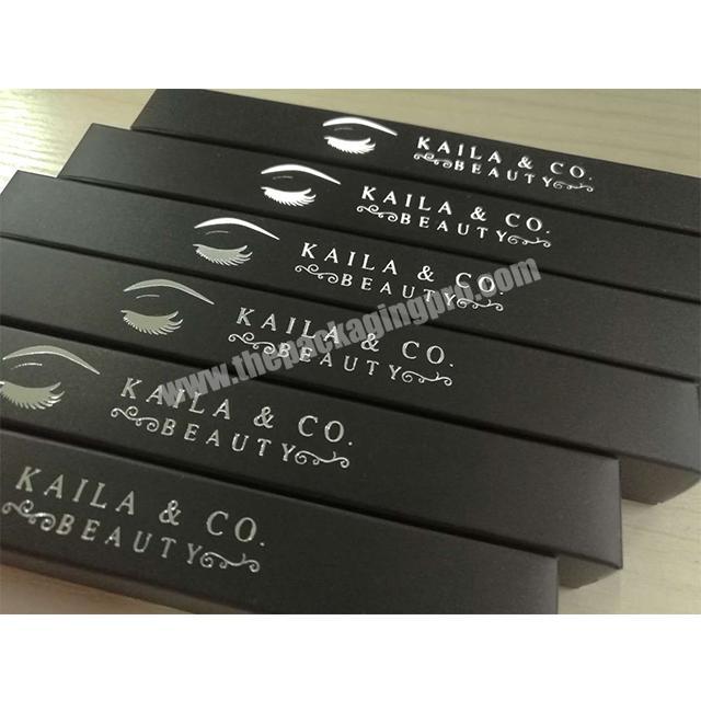 Low MOQ Custom printed matte black boxes with silver foil logo for eyeliner,lash tools packaging box