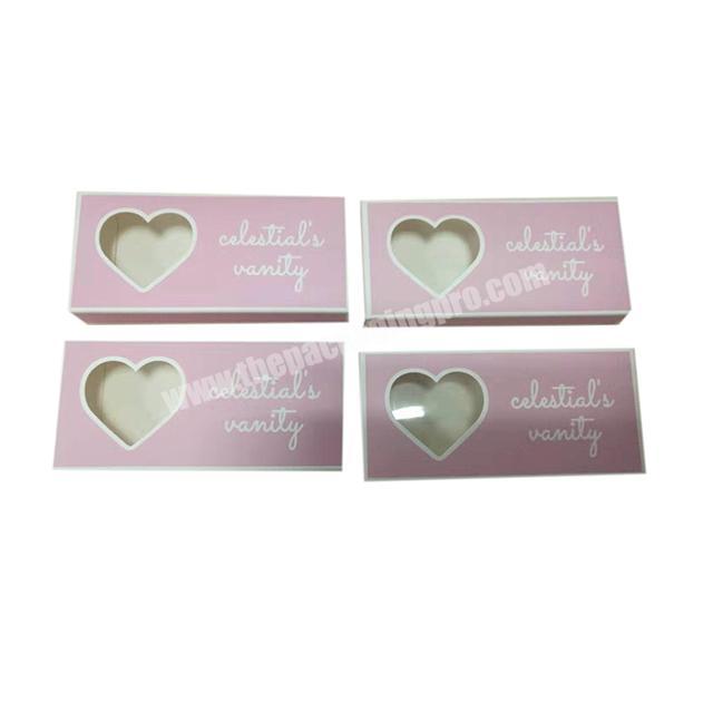 Customized Personal brand pink color heart window eyelash box paper boxes packaging