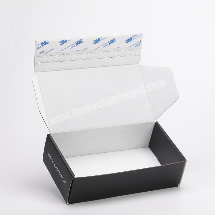adhesive closure cardboard postal box perforated open out tear open packaging box self seal customized black postage box