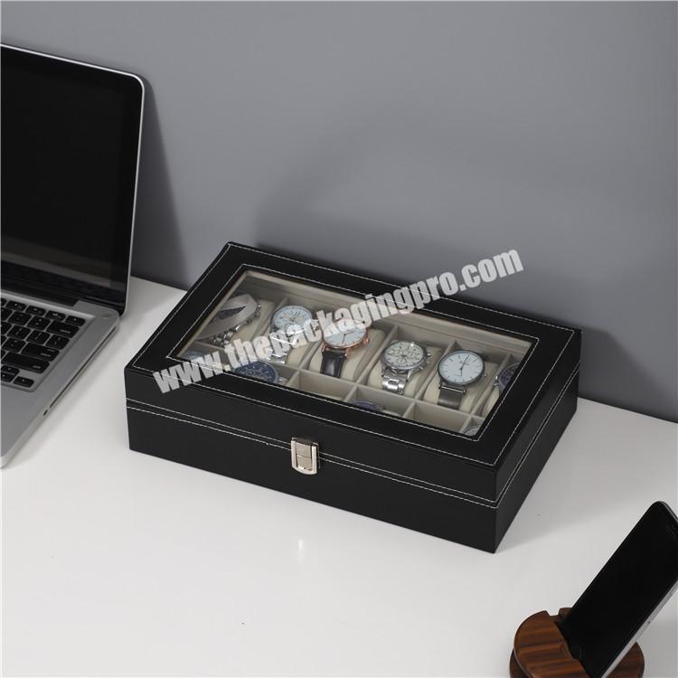 Custom logo fashion luxury PU leather 12 slots  transparent cover watch box