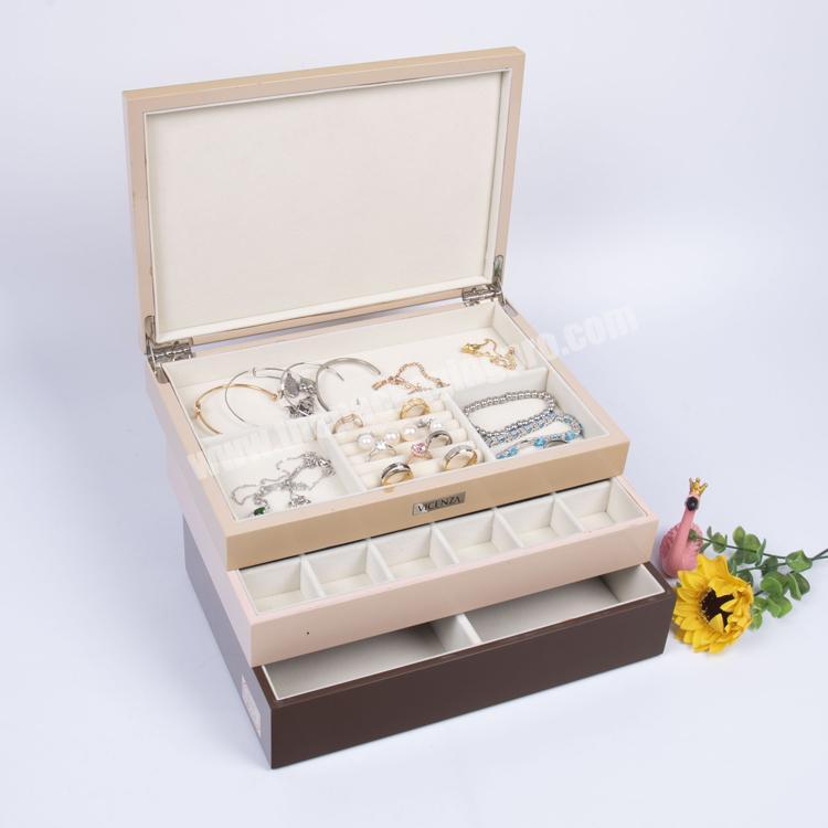 Luxury Custom Piano Lacquered 3 Tier Jewelry Boxes For Women With 3 Drawer