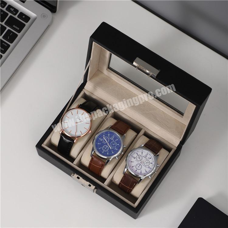 3 slot travel watch storage box custom leather watch box with transparent glass cover