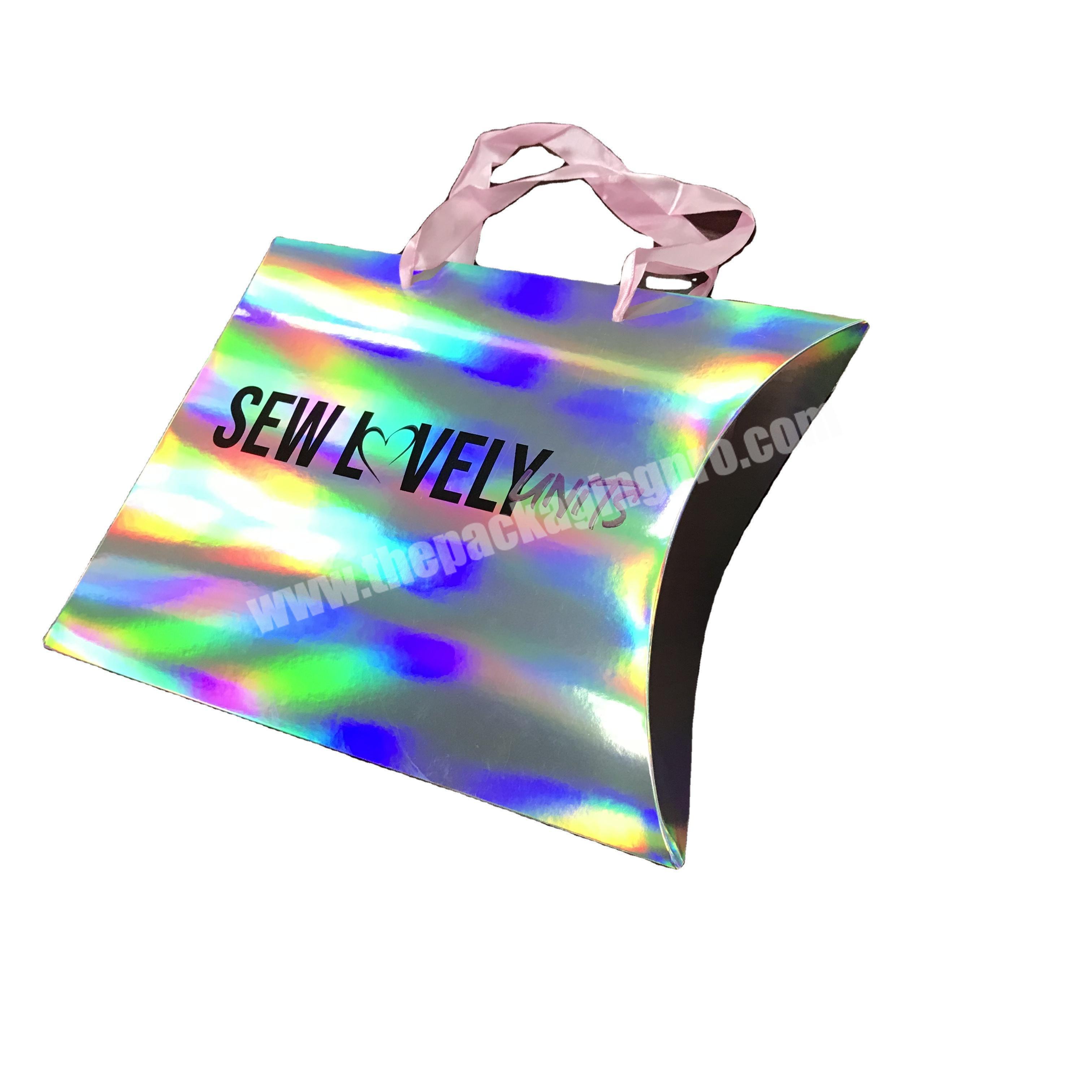 Luxury quality pillow boxes for hair extensions customized logo hologram pillow box best selling  pillow gift boxes