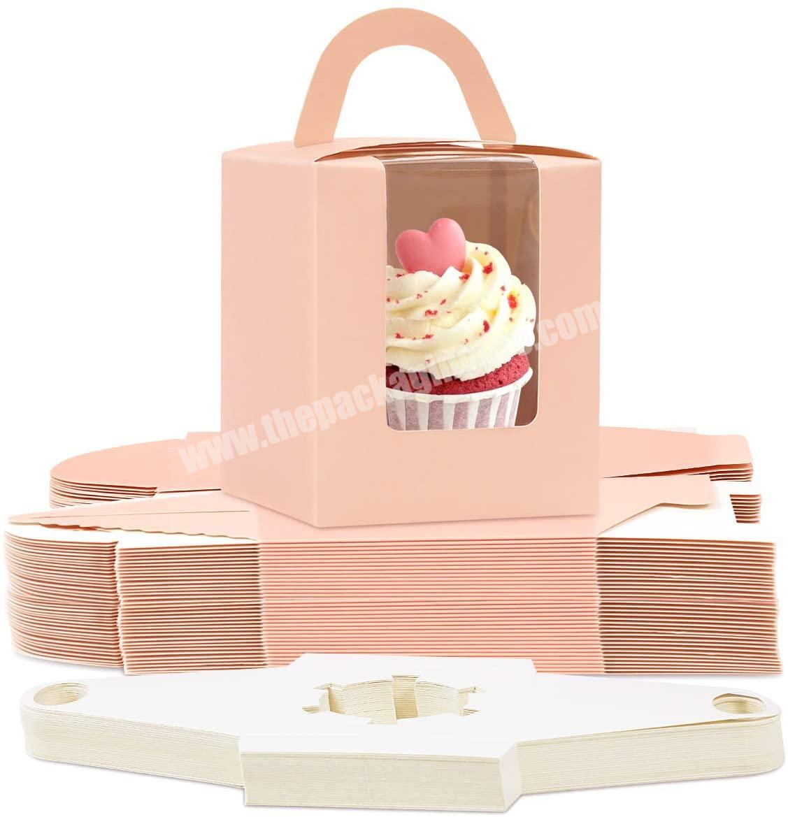 Christmas Cupcake Box Pink  Individual Cupcake Containers Single Cupcake Carrier Paper Bakery Small cake boxes manufacturer