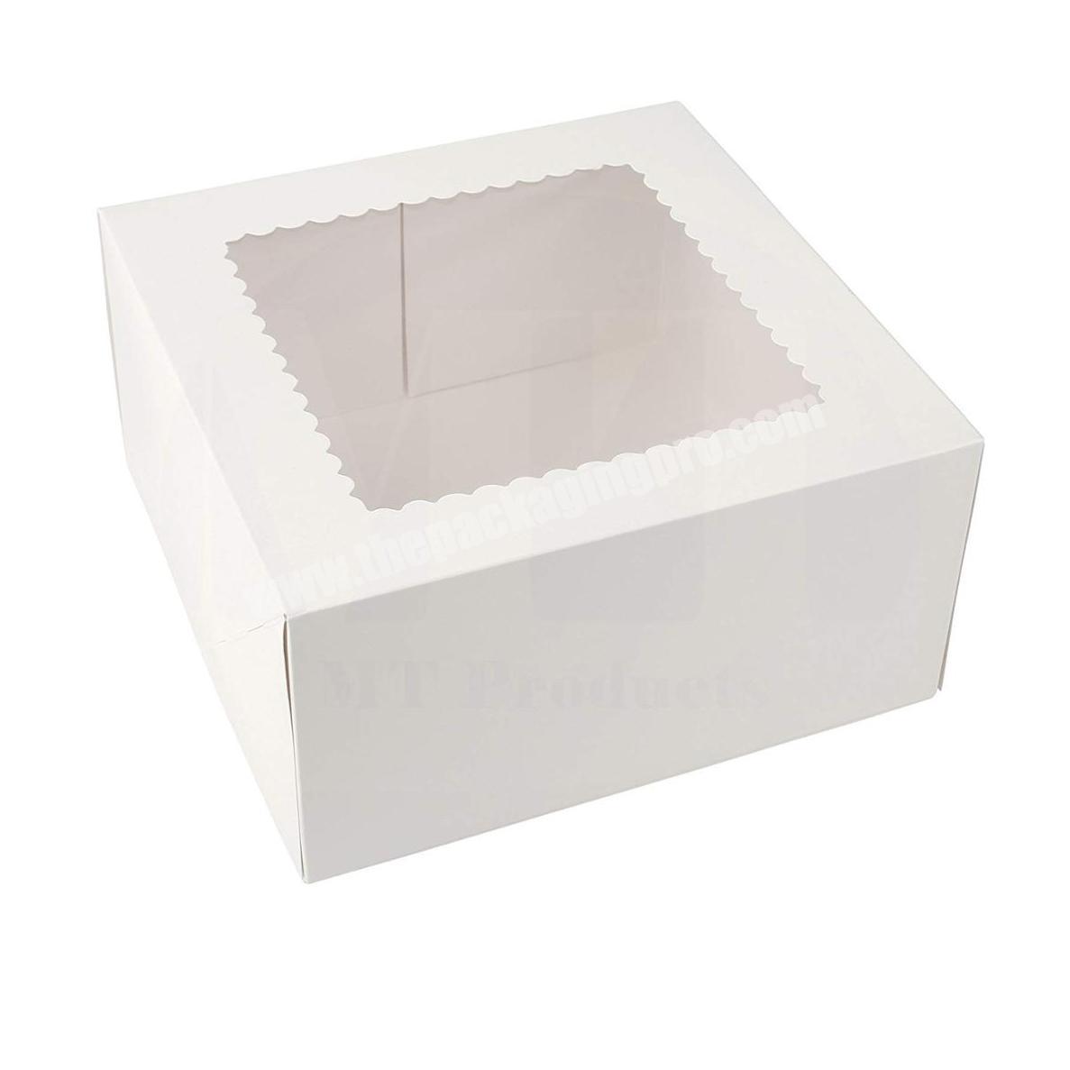Eco-friendly recycled white 10 inch Paperboard White Easy Set-Up Pastry Cake Bakery Box with display window